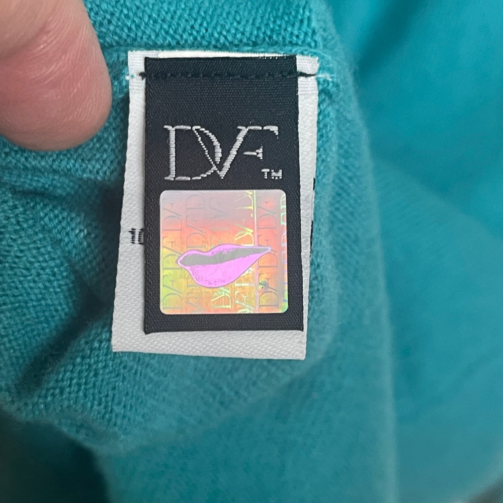 Diane von Furstenberg‎ DVF Teal Wool Cashmere Cowl Neck High-Low Sweater Mens M - Picture 6 of 7